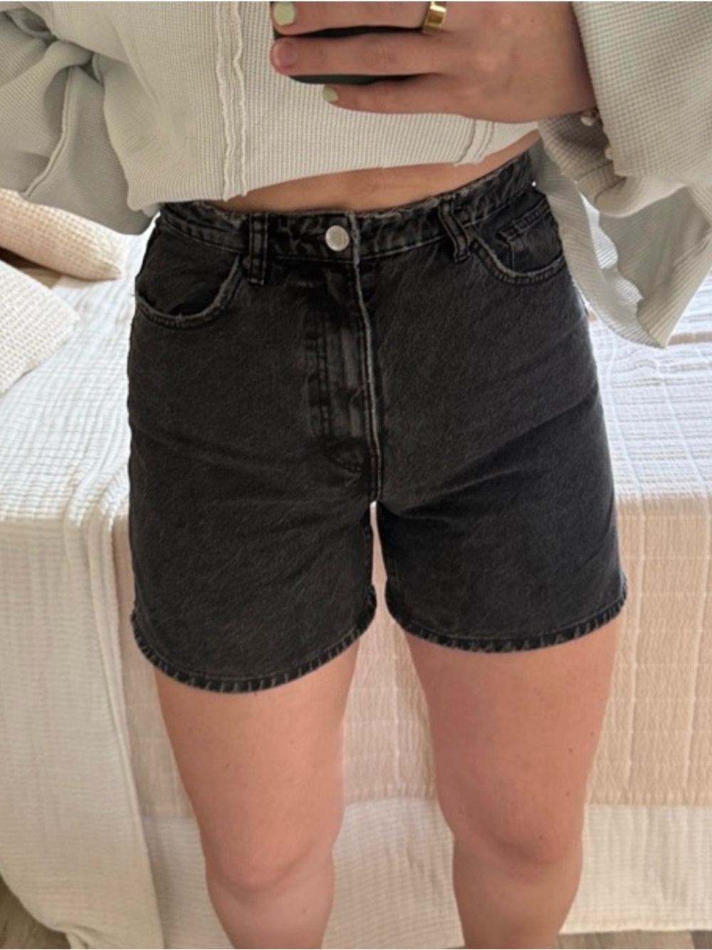 Zara High Rise Washed Black Mom Denim Shorts Size 10